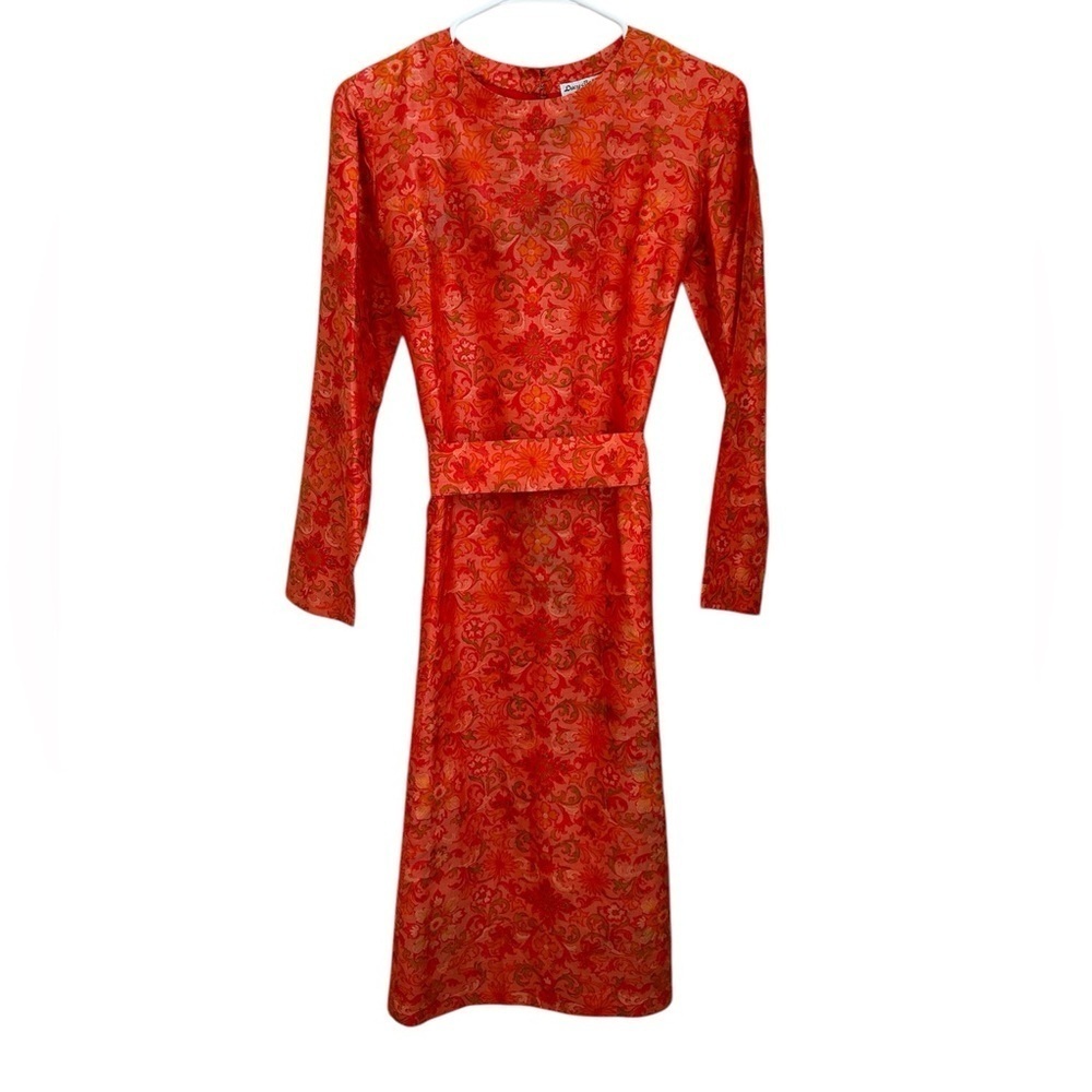 Orange silk long sleeve dress vintage